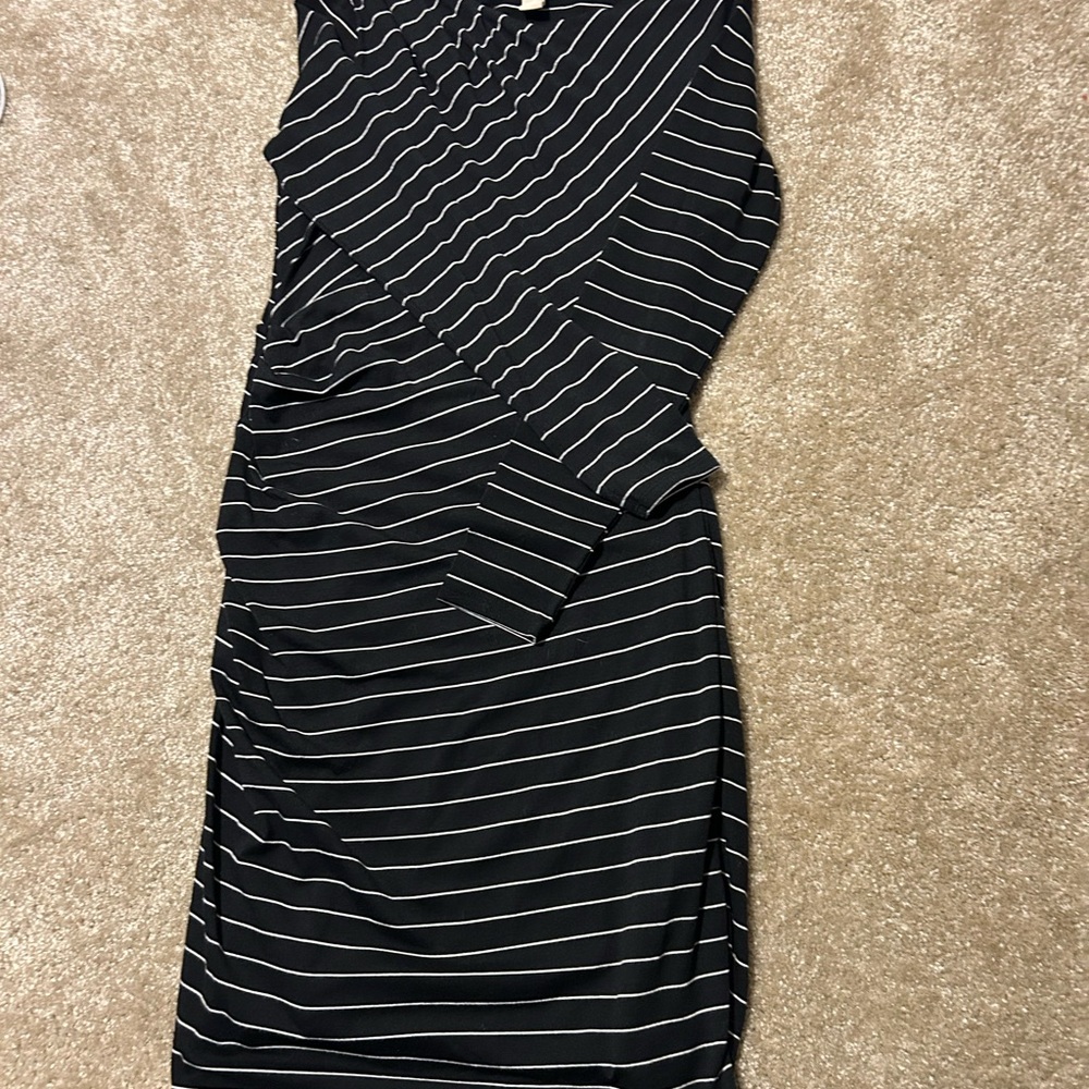 Banana Republic Black and White Striped Long Sleeve Dress